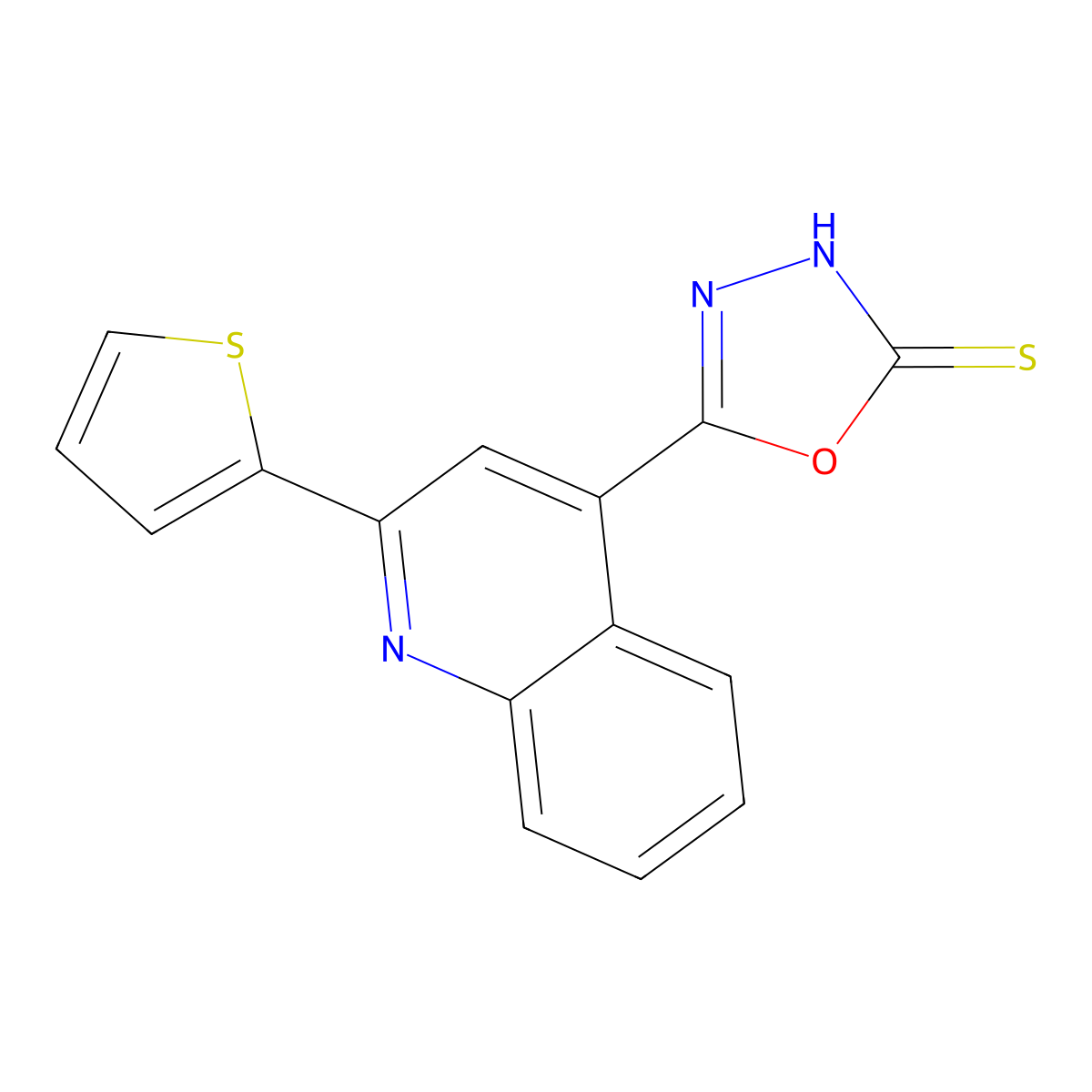 5-[2-(Thiophen-2-yl)quinolin-4-yl]-1,3,4-oxadiazole-2-thiol molecular structure, CAS 554423-26-6