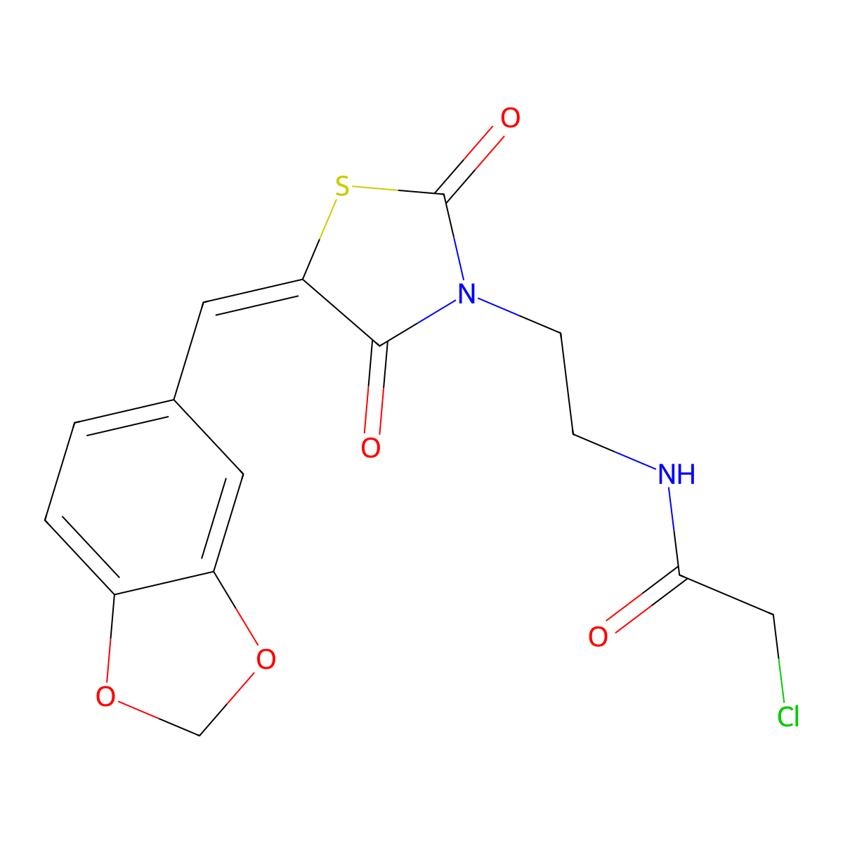 N-[2-[5-(1,3-benzodioxol-5-ylmethylidene)-2,4-dioxo-1,3-thiazolidin-3-yl]ethyl]-2-chloroacetamide molecular structure, CAS 554423-46-0