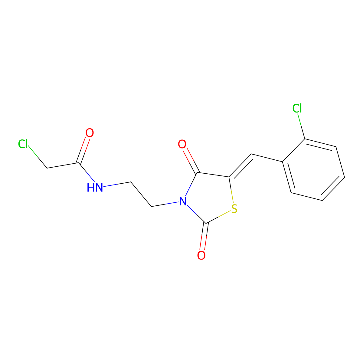 2-chloro-N-(2-{5-[(2-chlorophenyl)methylidene]-2,4-dioxo-1,3-thiazolidin-3-yl}ethyl)acetamide molecular structure, CAS 554424-03-2
