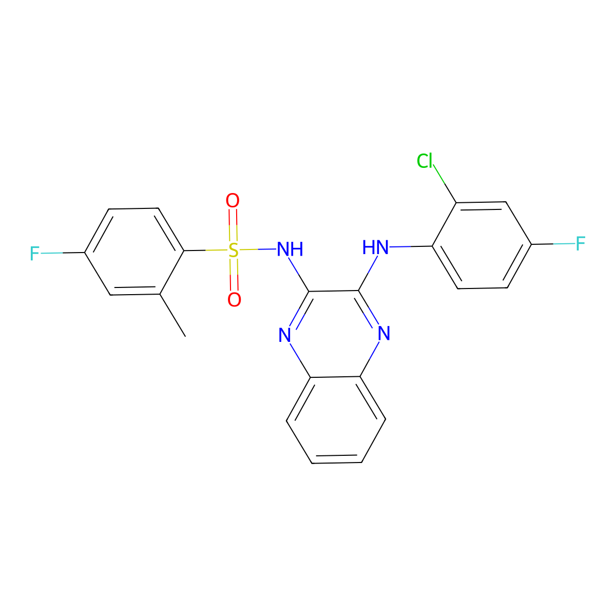 N-{3-[(2-chloro-4-fluorophenyl)amino]quinoxalin-2-yl}-4-fluoro-2-methylbenzene-1-sulfonamide molecular structure, CAS 554424-53-2