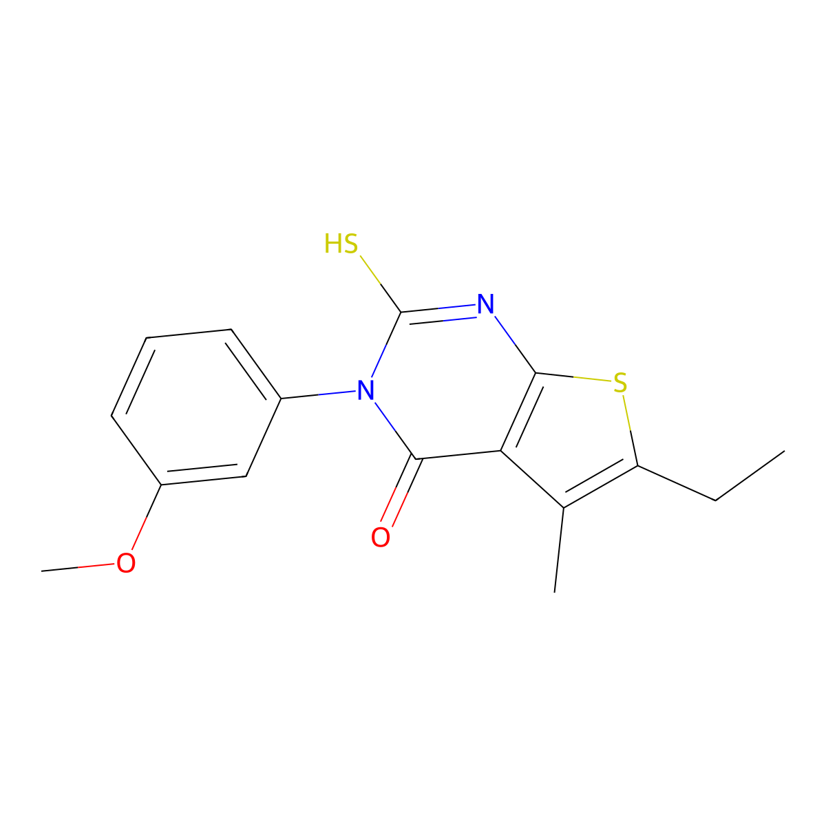 6-ethyl-3-(3-methoxyphenyl)-5-methyl-2-sulfanyl-3H,4H-thieno[2,3-d]pyrimidin-4-one molecular structure, CAS 554425-49-9