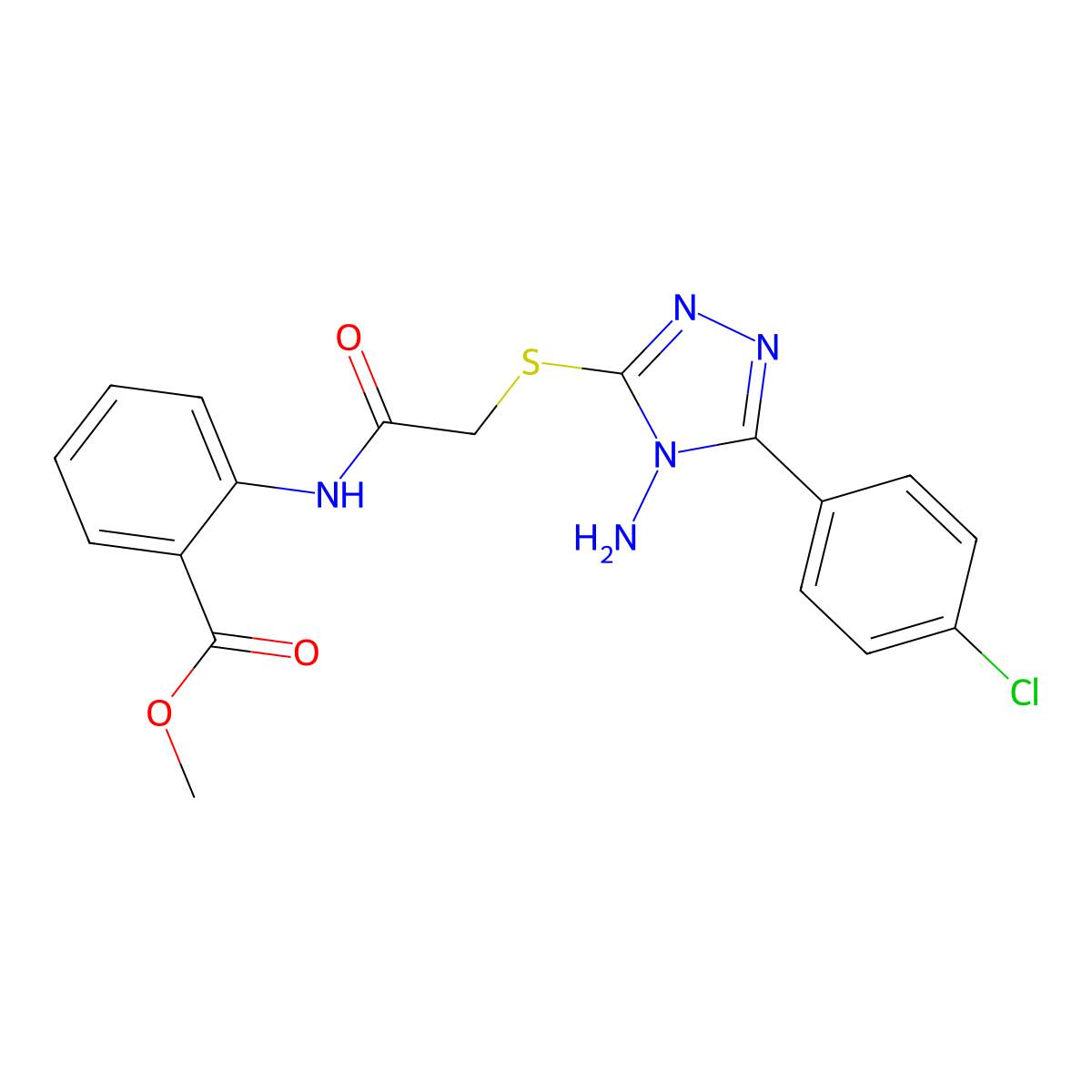 methyl 2-(2-{[4-amino-5-(4-chlorophenyl)-4H-1,2,4-triazol-3-yl]sulfanyl}acetamido)benzoate molecular structure, CAS 554426-09-4