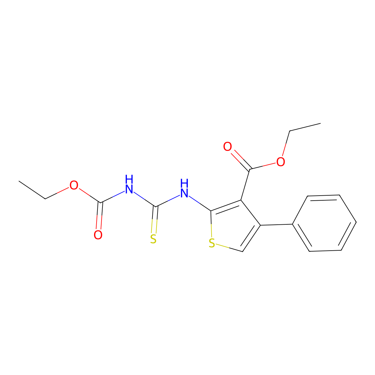 Ethyl 2-(3-(ethoxycarbonyl)thioureido)-4-phenylthiophene-3-carboxylate molecular structure, CAS 554426-39-0