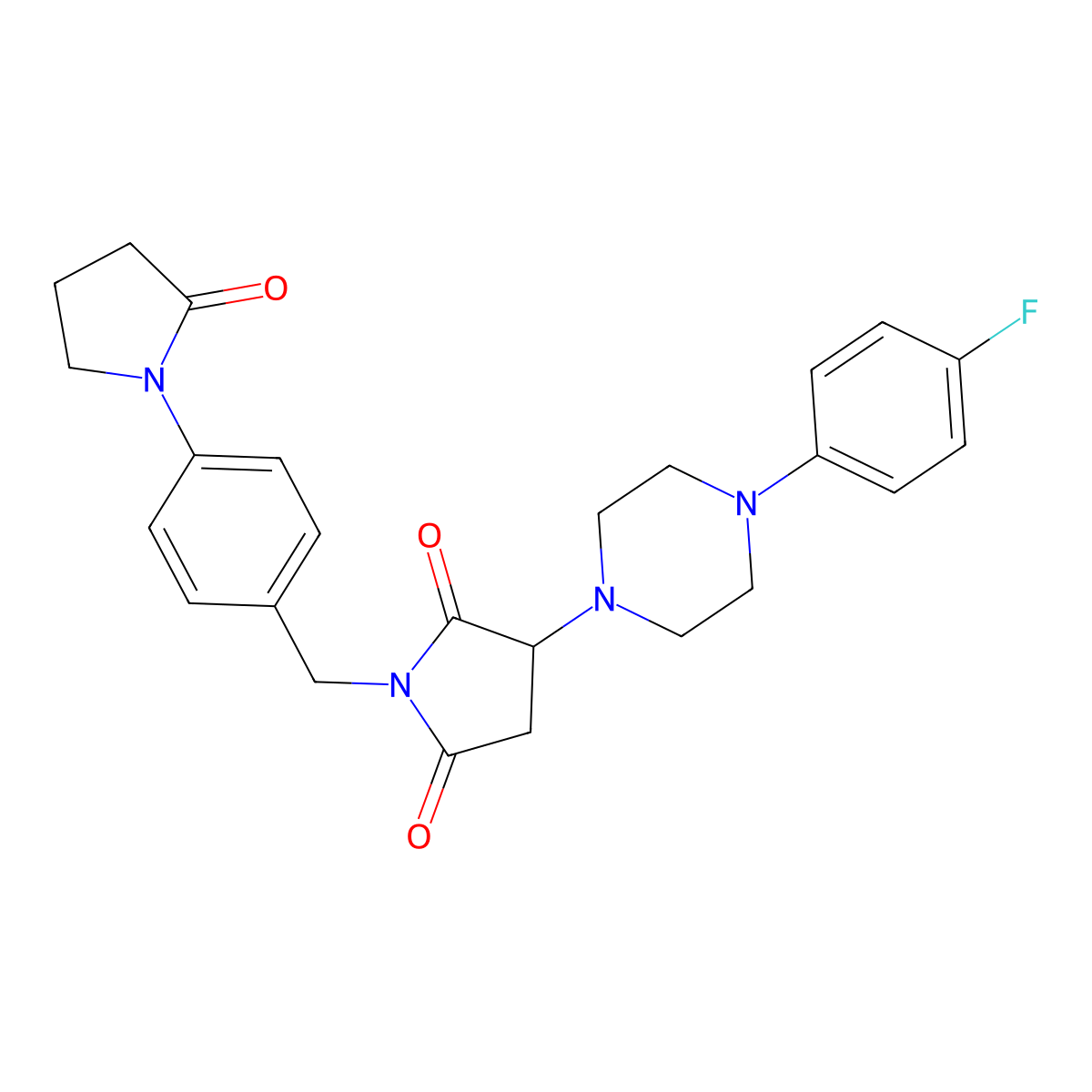 3-[4-(4-Fluorophenyl)-1-piperazinyl]-1-[4-(2-oxo-1-pyrrolidinyl)benzyl]-2,5-pyrrolidinedione molecular structure, CAS 554426-43-6