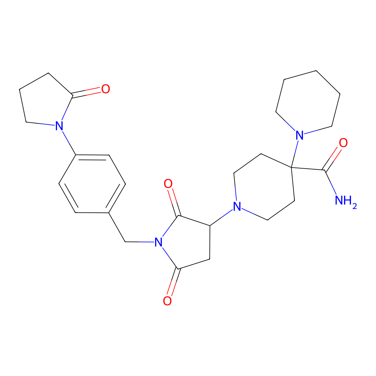 1-[2,5-Dioxo-1-[[4-(2-oxopyrrolidin-1-yl)phenyl]methyl]pyrrolidin-3-yl]-4-piperidin-1-ylpiperidine-4-carboxamide molecular structure, CAS 554426-44-7