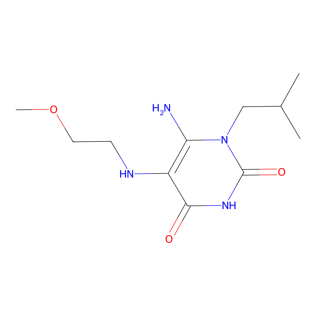 6-Amino-5-[(2-methoxyethyl)amino]-1-(2-methylpropyl)-1,2,3,4-tetrahydropyrimidine-2,4-dione molecular structure, CAS 554427-28-0