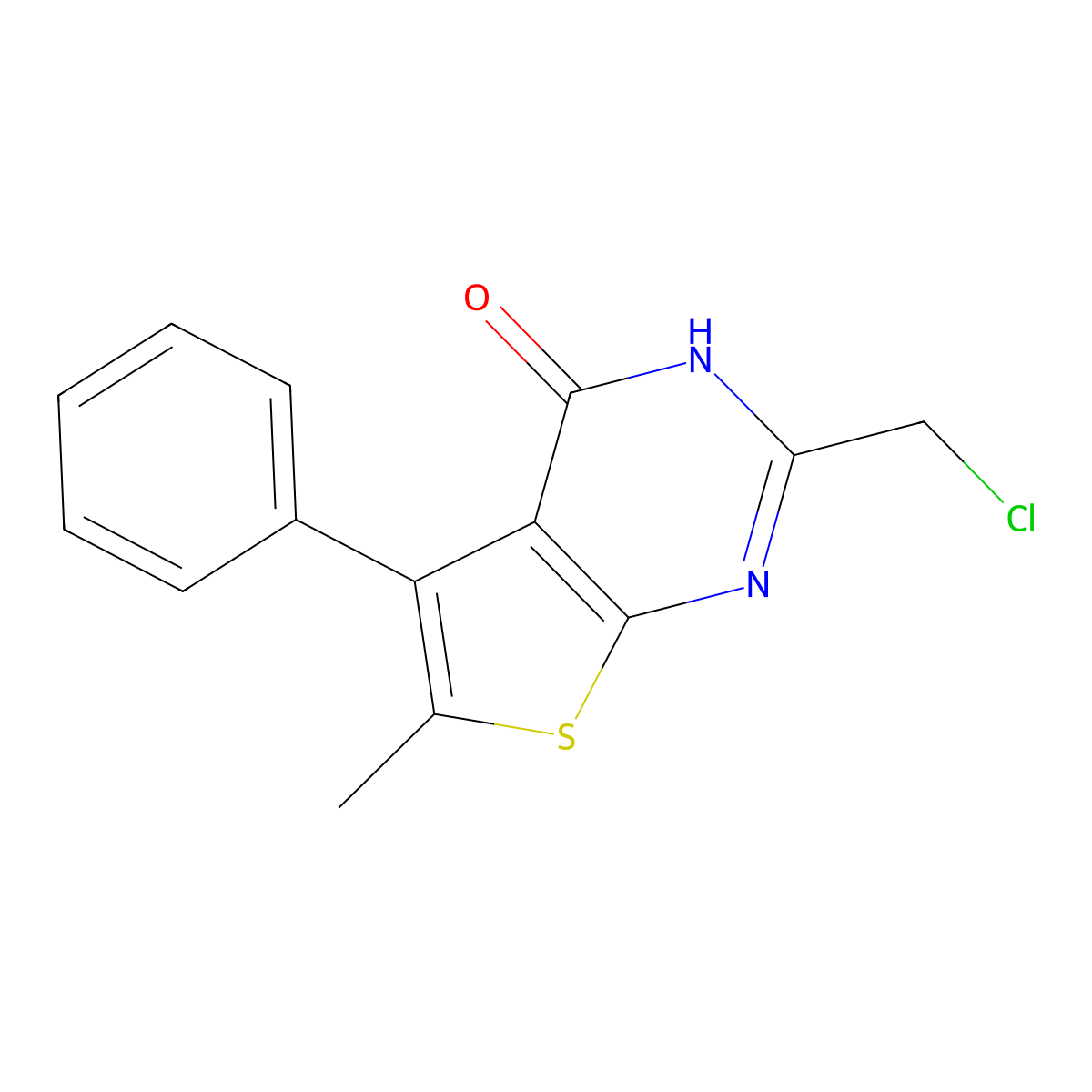 2-(chloromethyl)-6-methyl-5-phenyl-3H,4H-thieno(2,3-d)pyrimidin-4-one molecular structure, CAS 554436-89-4