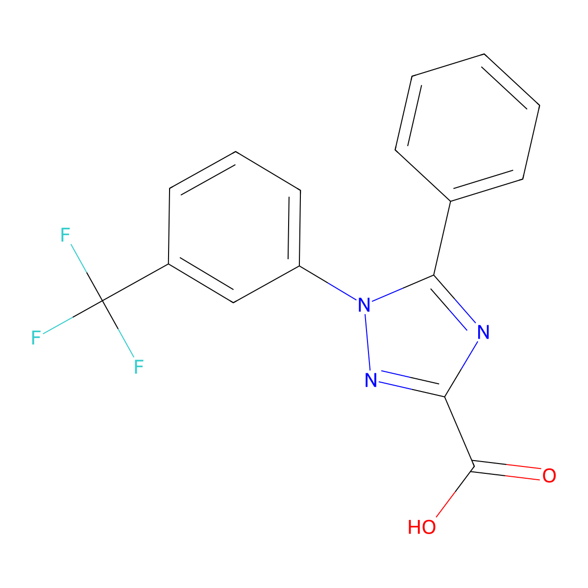 5-phenyl-1-(3-(trifluoromethyl)phenyl)-1H-1,2,4-triazole-3-carboxylic acid molecular structure, CAS 554436-93-0