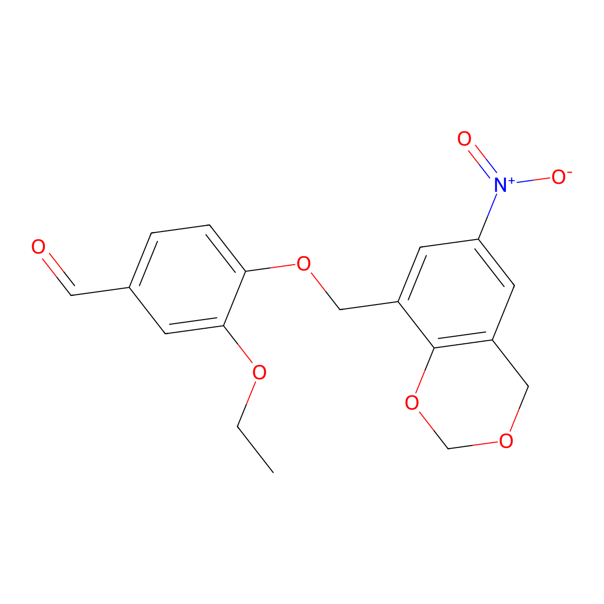 3-Ethoxy-4-[(6-nitro-2,4-dihydro-1,3-benzodioxin-8-yl)methoxy]benzaldehyde molecular structure, CAS 554438-66-3