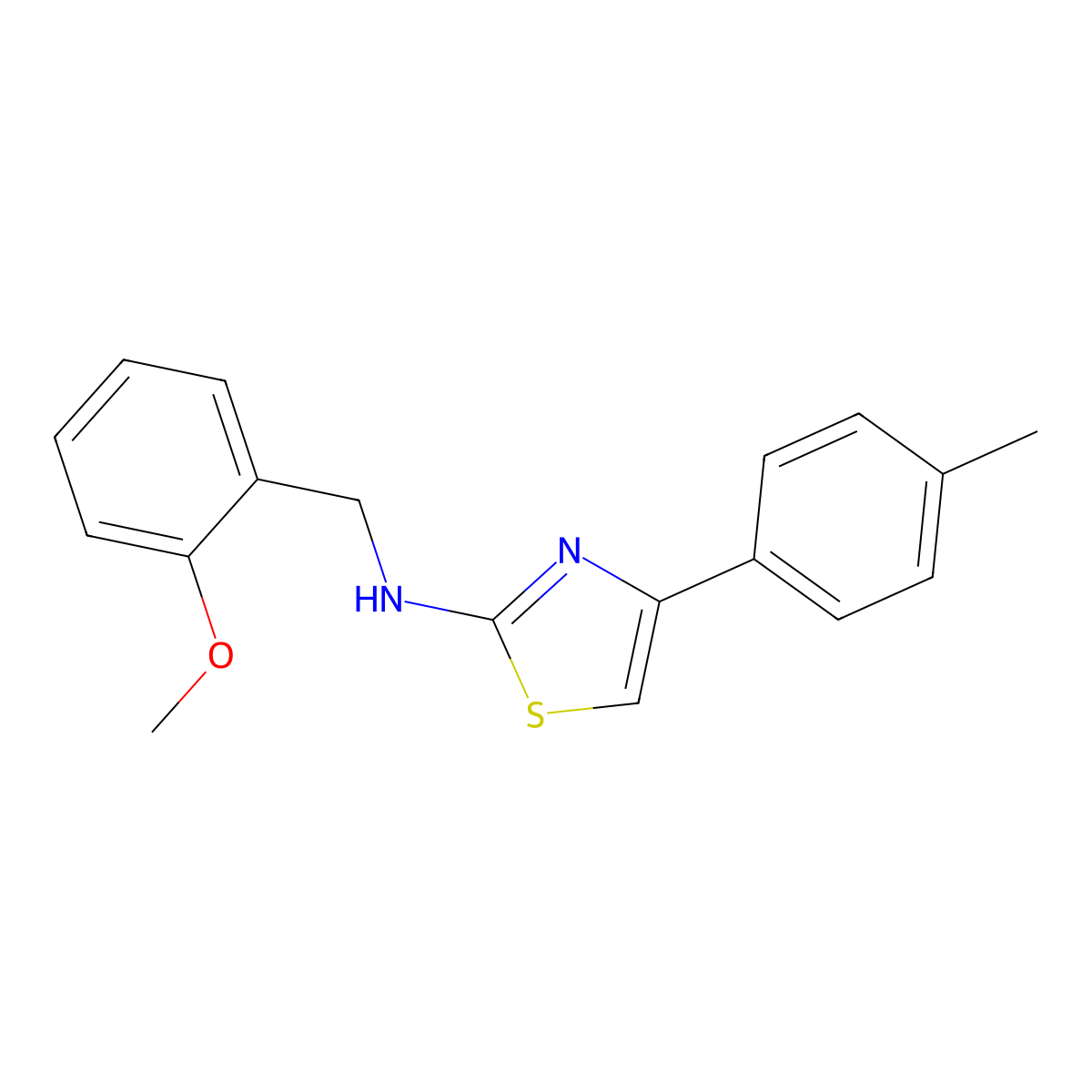 (2-Methoxy-benzyl)-(4-p-tolyl-thiazol-2-yl)-amine molecular structure, CAS 554438-84-5