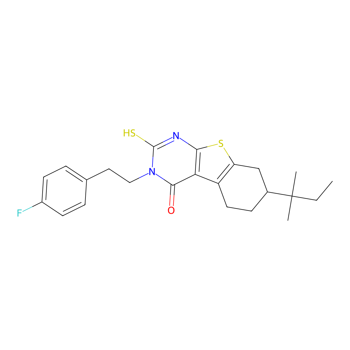 4-[2-(4-Fluorophenyl)ethyl]-11-(2-methylbutan-2-yl)-5-sulfanyl-8-thia-4,6-diazatricyclo[7.4.0.0,2,7]trideca-1(9),2(7),5-trien-3-one molecular structure, CAS 554438-86-7