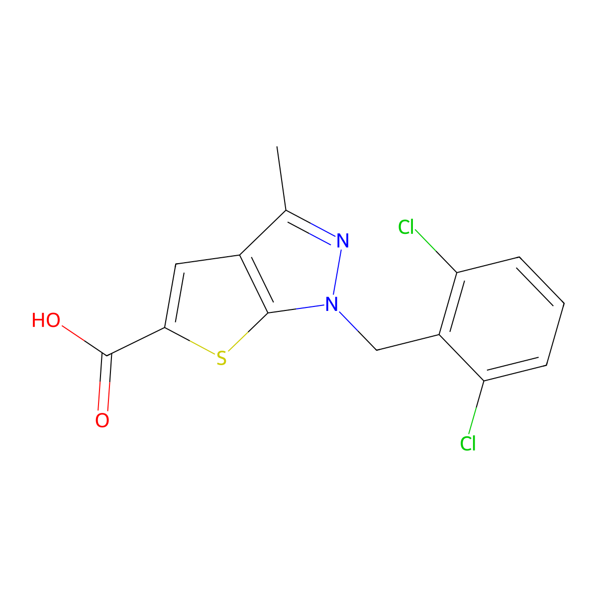 1-((2,6-dichlorophenyl)methyl)-3-methyl-1H-thieno(2,3-c)pyrazole-5-carboxylic acid molecular structure, CAS 554439-41-7