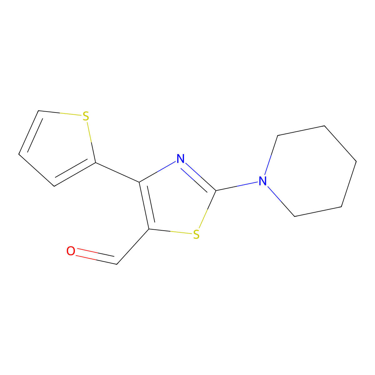 2-(Piperidin-1-yl)-4-(thiophen-2-yl)-1,3-thiazole-5-carbaldehyde molecular structure, CAS 554439-45-1