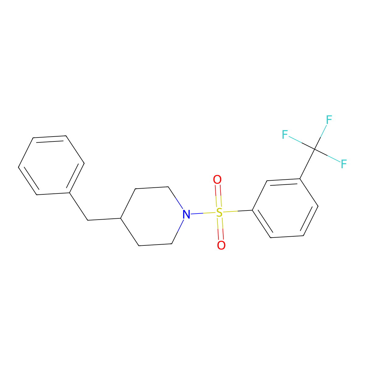 4-Benzyl-1-((3-(trifluoromethyl)phenyl)sulfonyl)piperidine molecular structure, CAS 554440-17-4