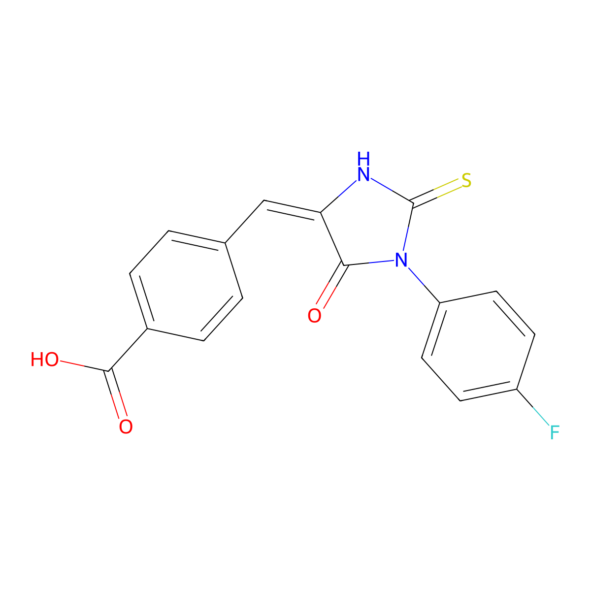 4-[[1-(4-Fluorophenyl)-5-oxo-2-sulfanylideneimidazolidin-4-ylidene]methyl]benzoic acid molecular structure, CAS 554442-49-8