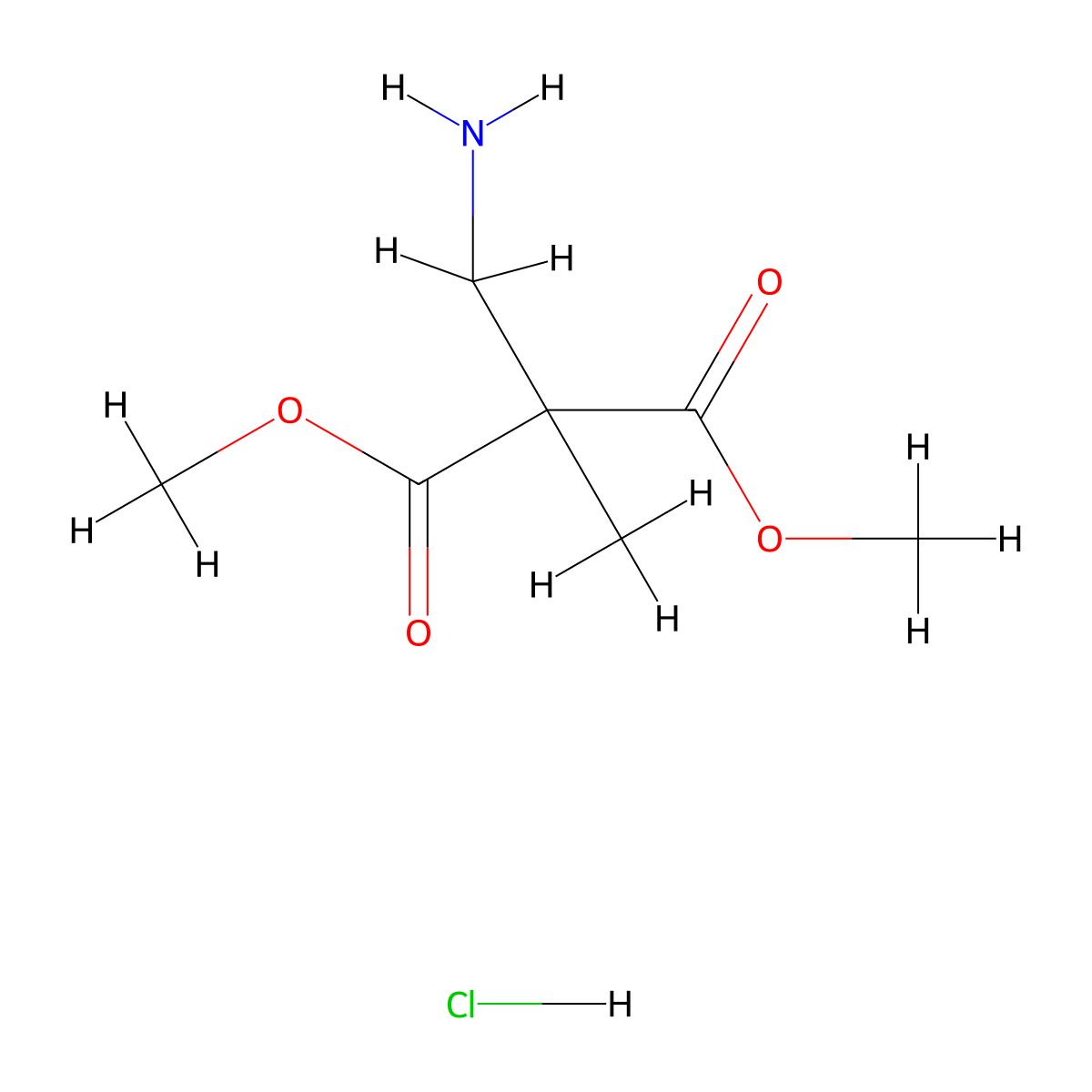 1,3-Dimethyl 2-(aminomethyl)-2-methylpropanedioate hydrochloride molecular structure, CAS 554450-65-6