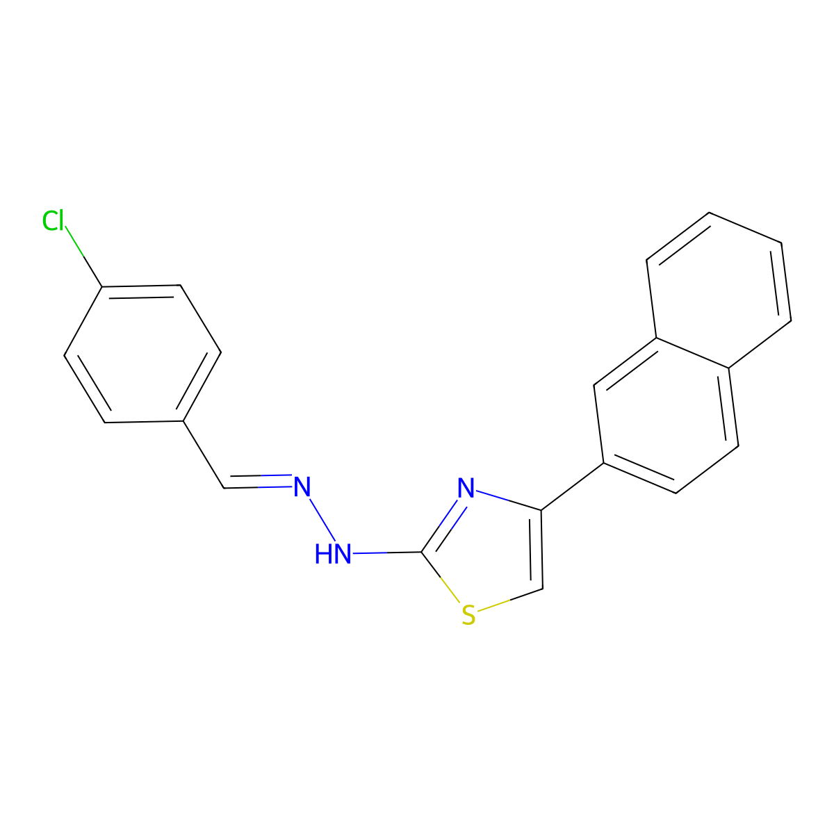 N-[(4-chlorophenyl)methylideneamino]-4-naphthalen-2-yl-1,3-thiazol-2-amine molecular structure, CAS 5545-58-4