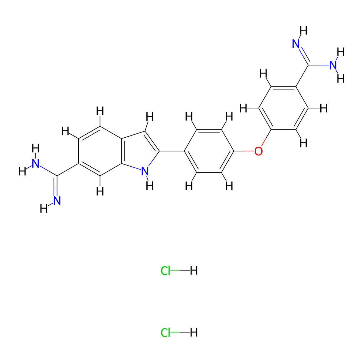 p-Amidinophenyl p-(6-amidino-2-indolyl)phenyl ether dihydrochloride molecular structure, CAS 55453-00-4