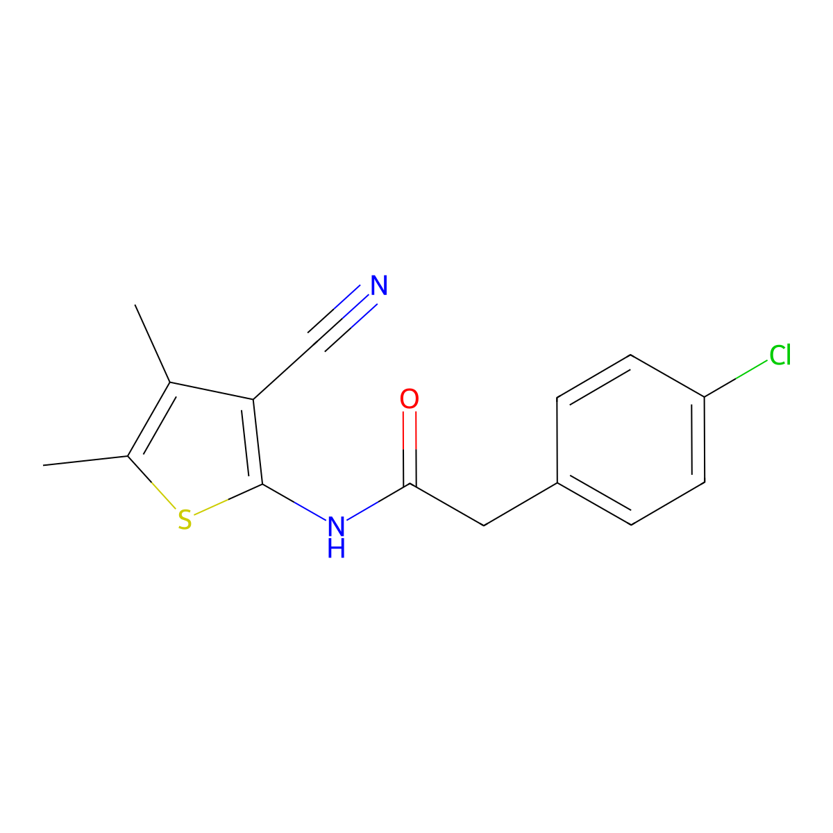 2-(4-chlorophenyl)-N-(3-cyano-4,5-dimethylthiophen-2-yl)acetamide molecular structure, CAS 5546-46-3