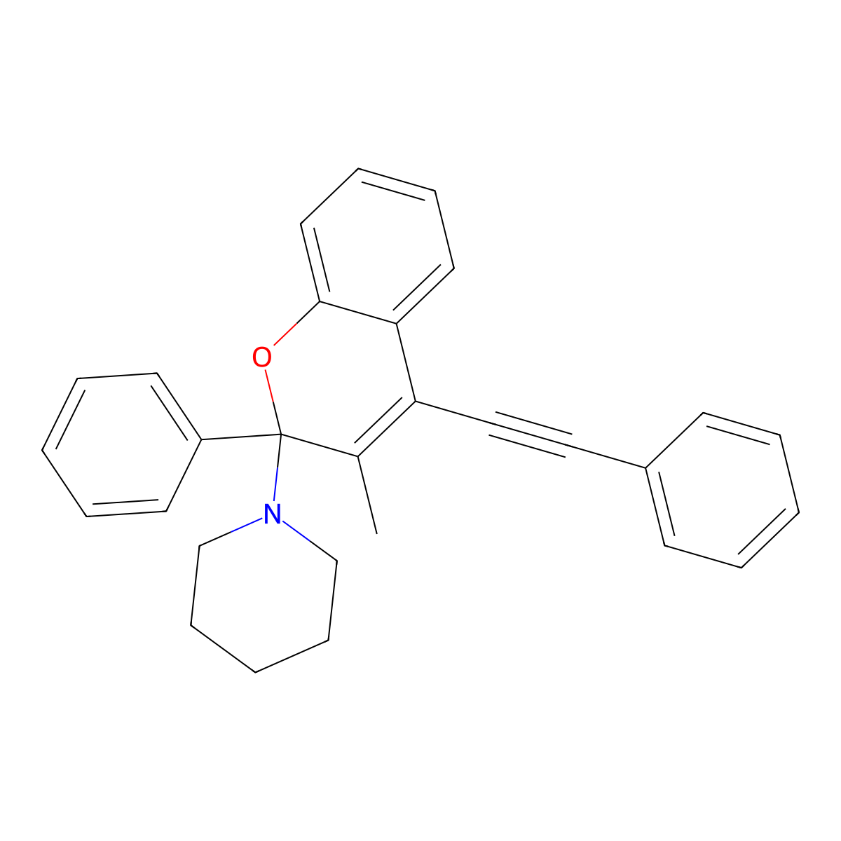 1-[3-Methyl-2-phenyl-4-(2-phenylethynyl)chromen-2-yl]piperidine molecular structure, CAS 5546-72-5