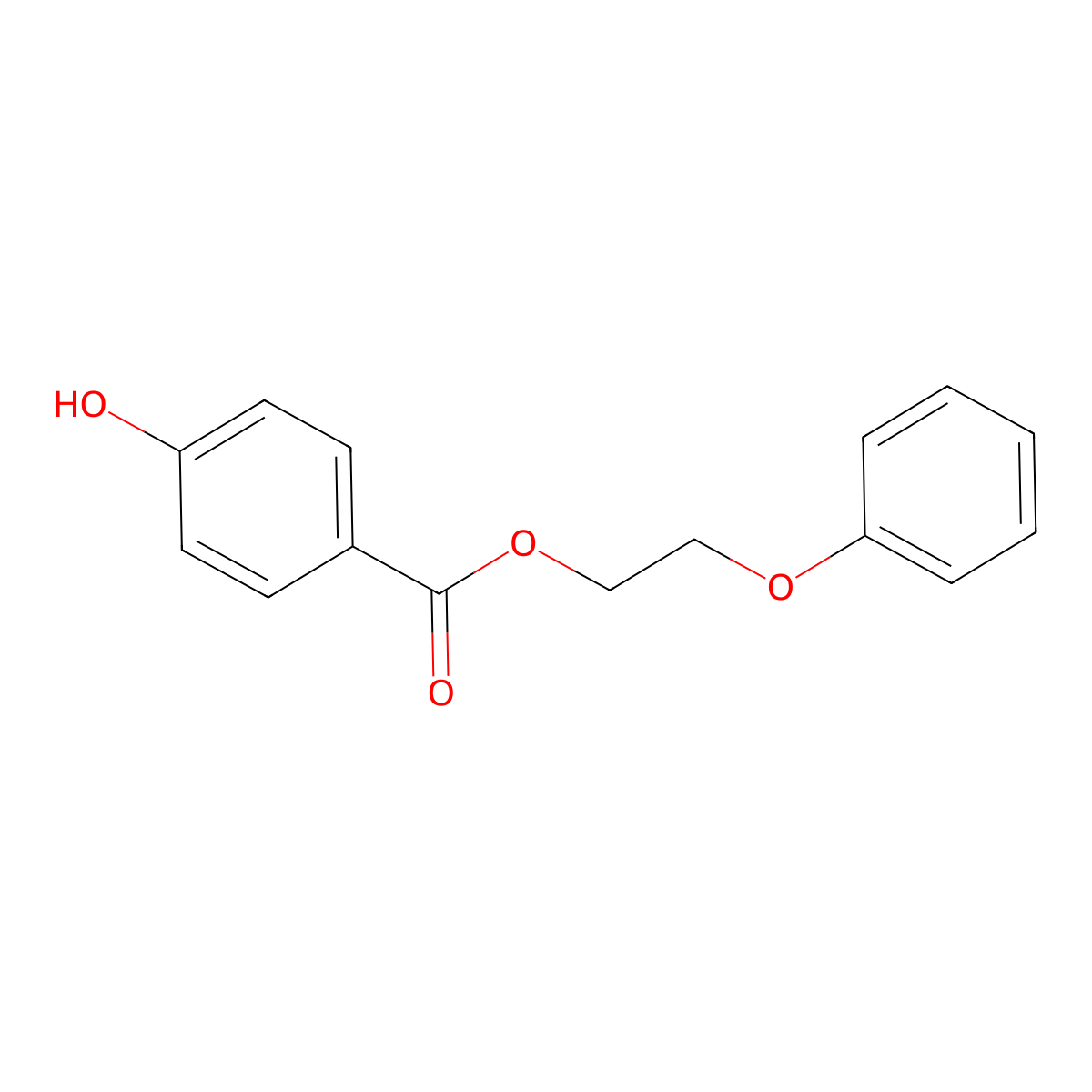 Phenoxyethylparaben molecular structure, CAS 55468-88-7