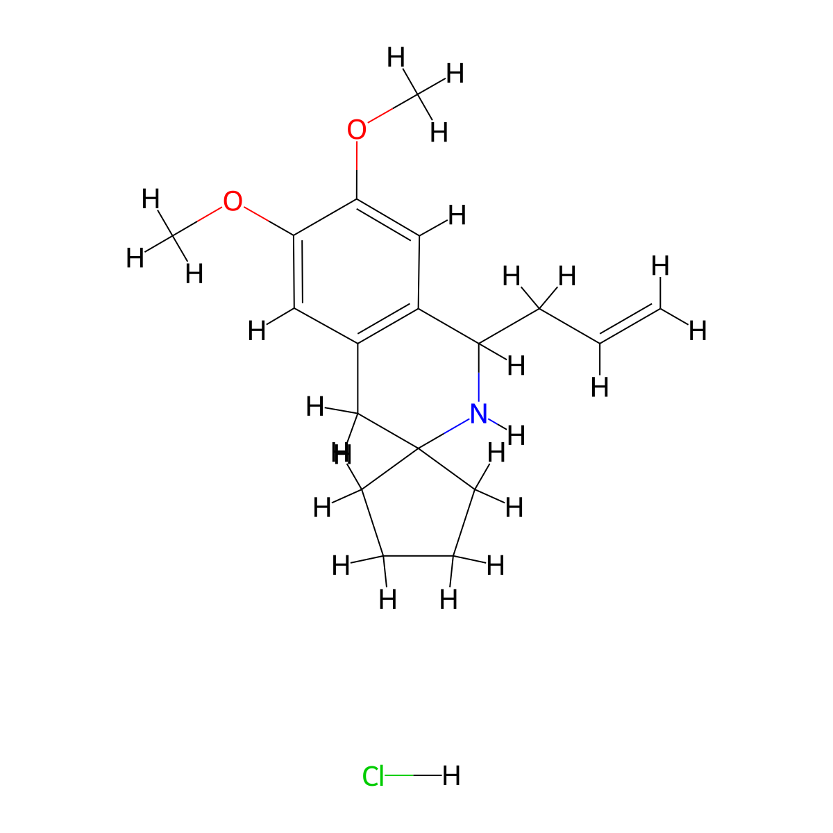 6,7-dimethoxy-1-prop-2-enylspiro[2,4-dihydro-1H-isoquinoline-3,1'-cyclopentane];hydrochloride molecular structure, CAS 5547-73-9