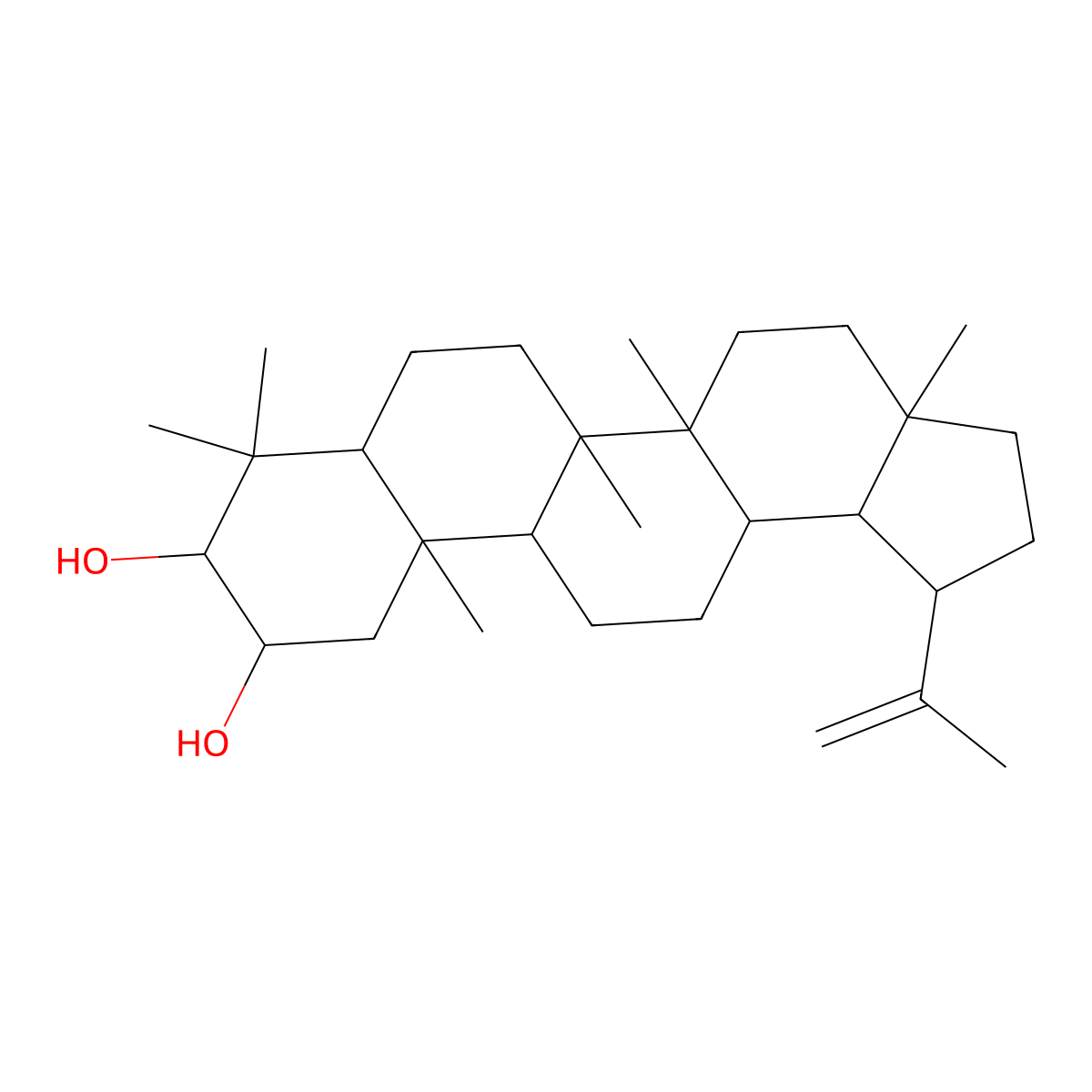 3a,5a,5b,8,8,11a-Hexamethyl-1-prop-1-en-2-yl-1,2,3,4,5,6,7,7a,9,10,11,11b,12,13,13a,13b-hexadecahydrocyclopenta[a]chrysene-9,10-diol molecular structure, CAS 55476-83-0