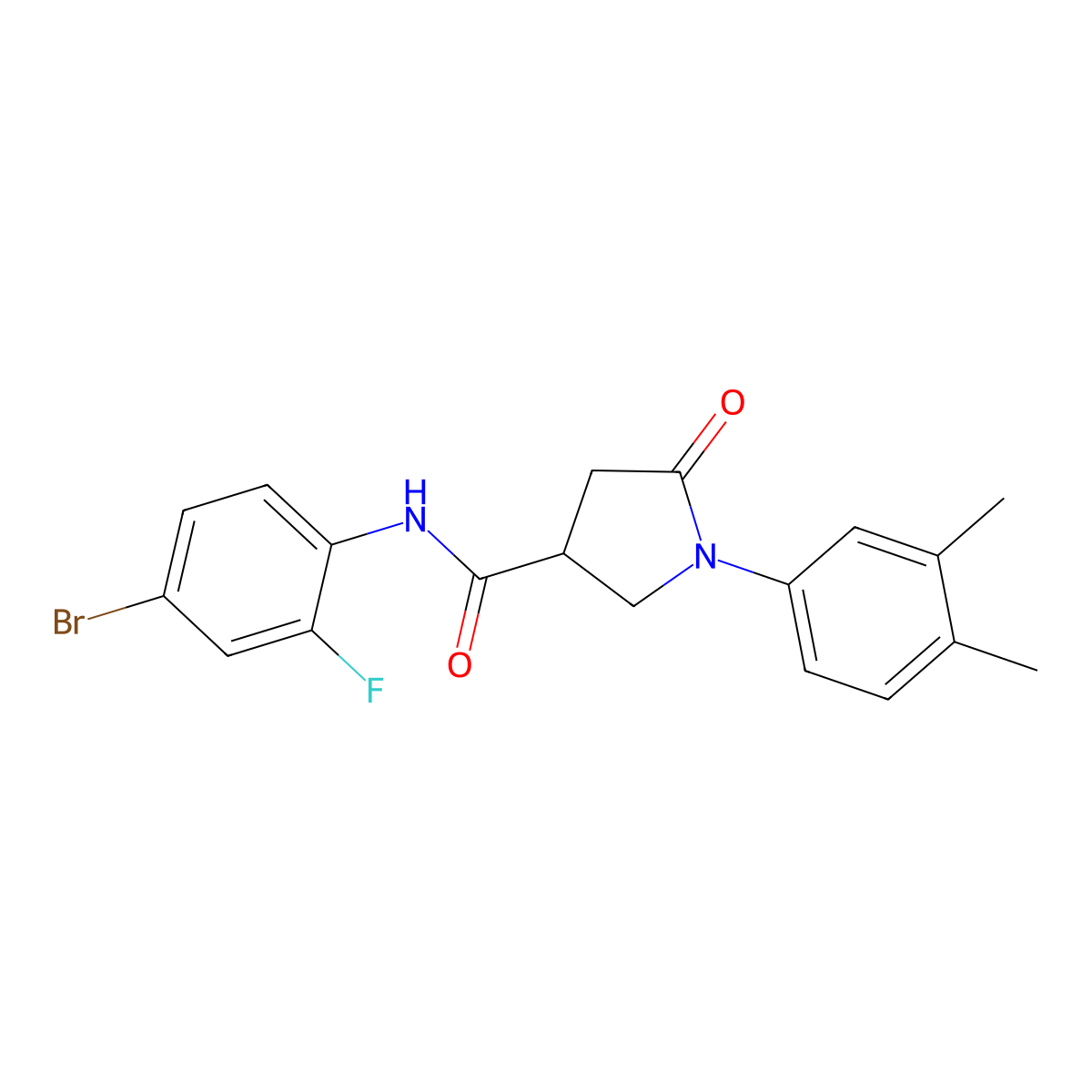 N-(4-bromo-2-fluorophenyl)-1-(3,4-dimethylphenyl)-5-oxopyrrolidine-3-carboxamide molecular structure, CAS 5548-44-7