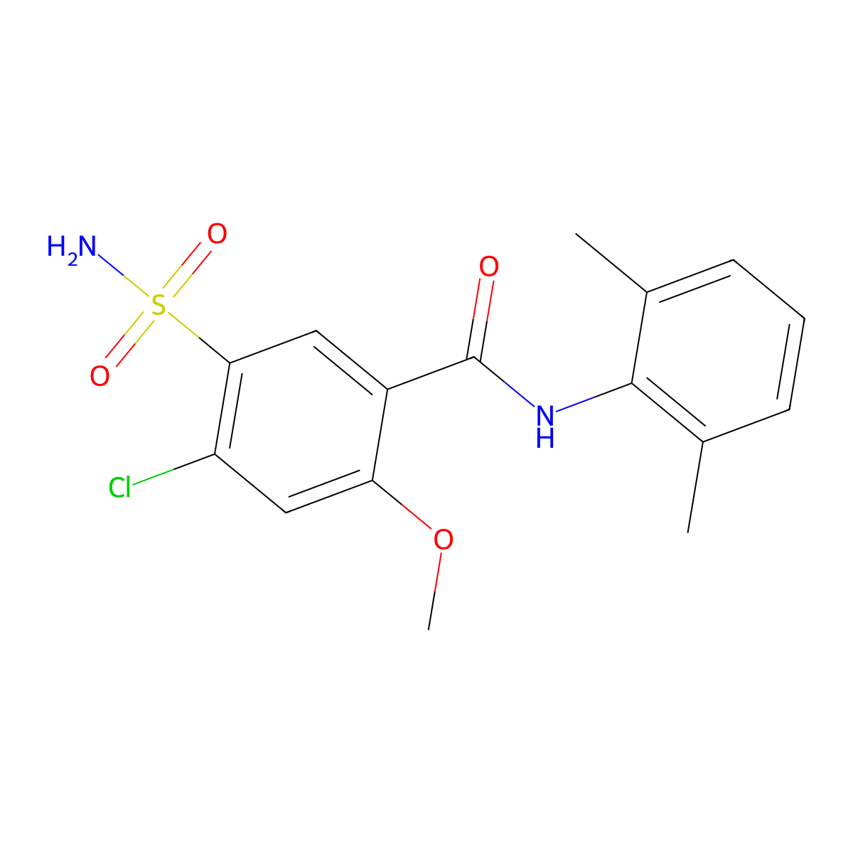 4-Chloro-N-(2,6-dimethylphenyl)-2-methoxy-5-sulfamoylbenzamide molecular structure, CAS 55488-66-9