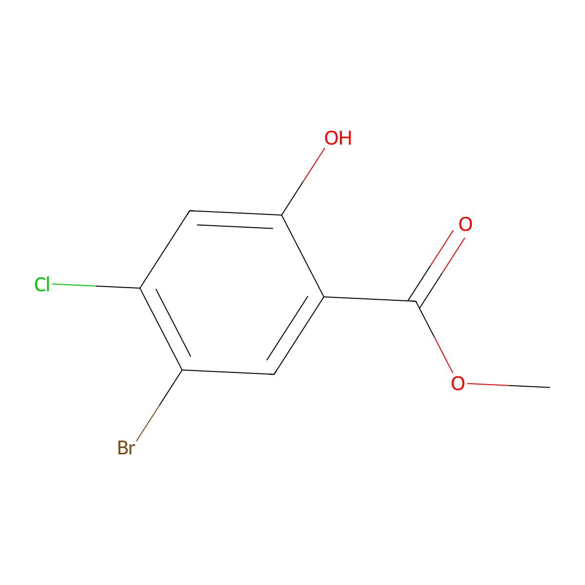 Methyl 5-bromo-4-chloro-2-hydroxybenzoate molecular structure, CAS 55488-81-8