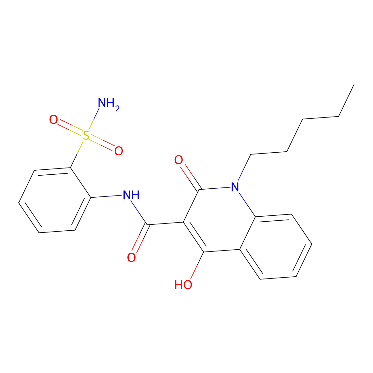 4-hydroxy-2-oxo-1-pentyl-N-(2-sulfamoylphenyl)-1,2-dihydroquinoline-3-carboxamide molecular structure, CAS 5549-08-6