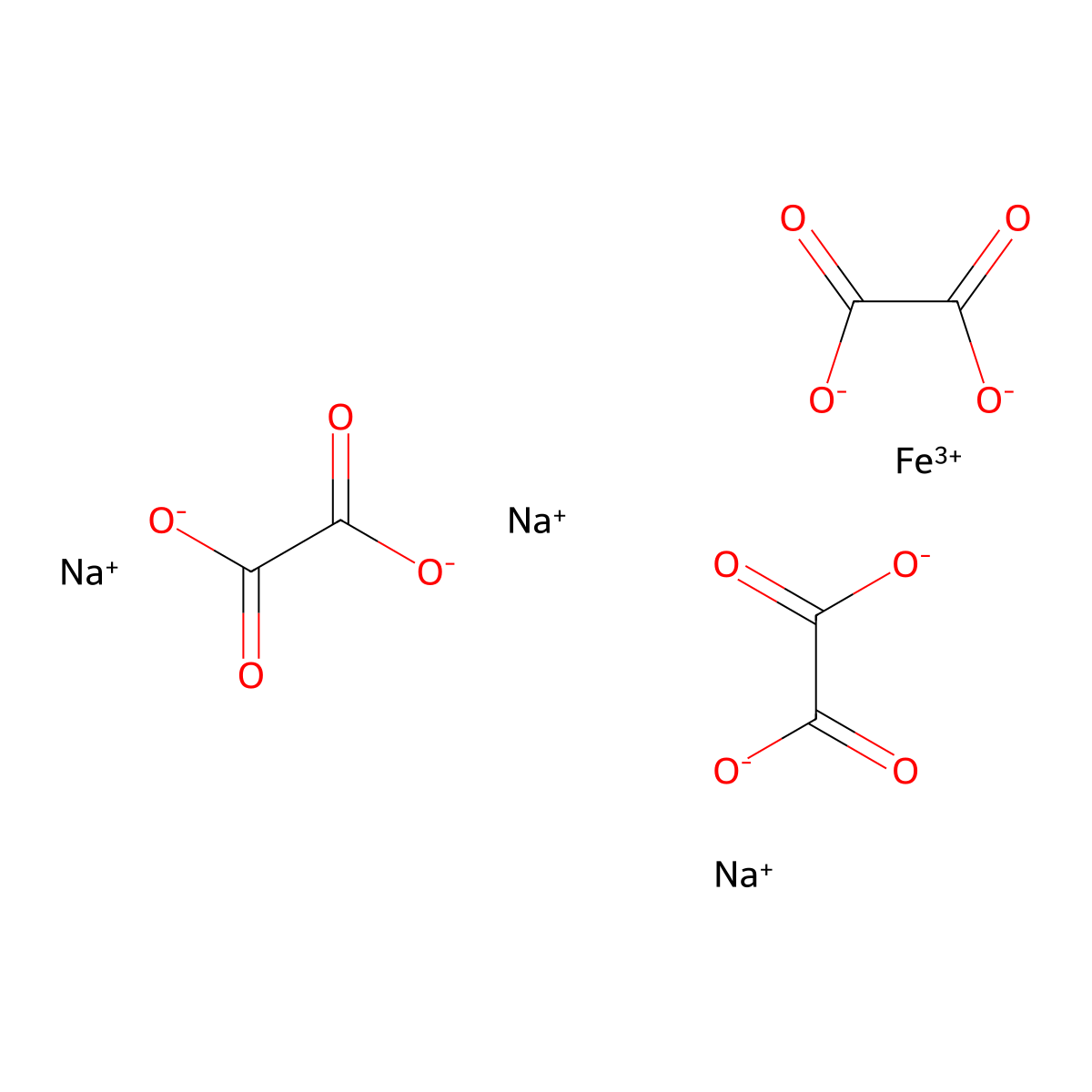 Trisodium trioxalatoferrate molecular structure, CAS 555-34-0