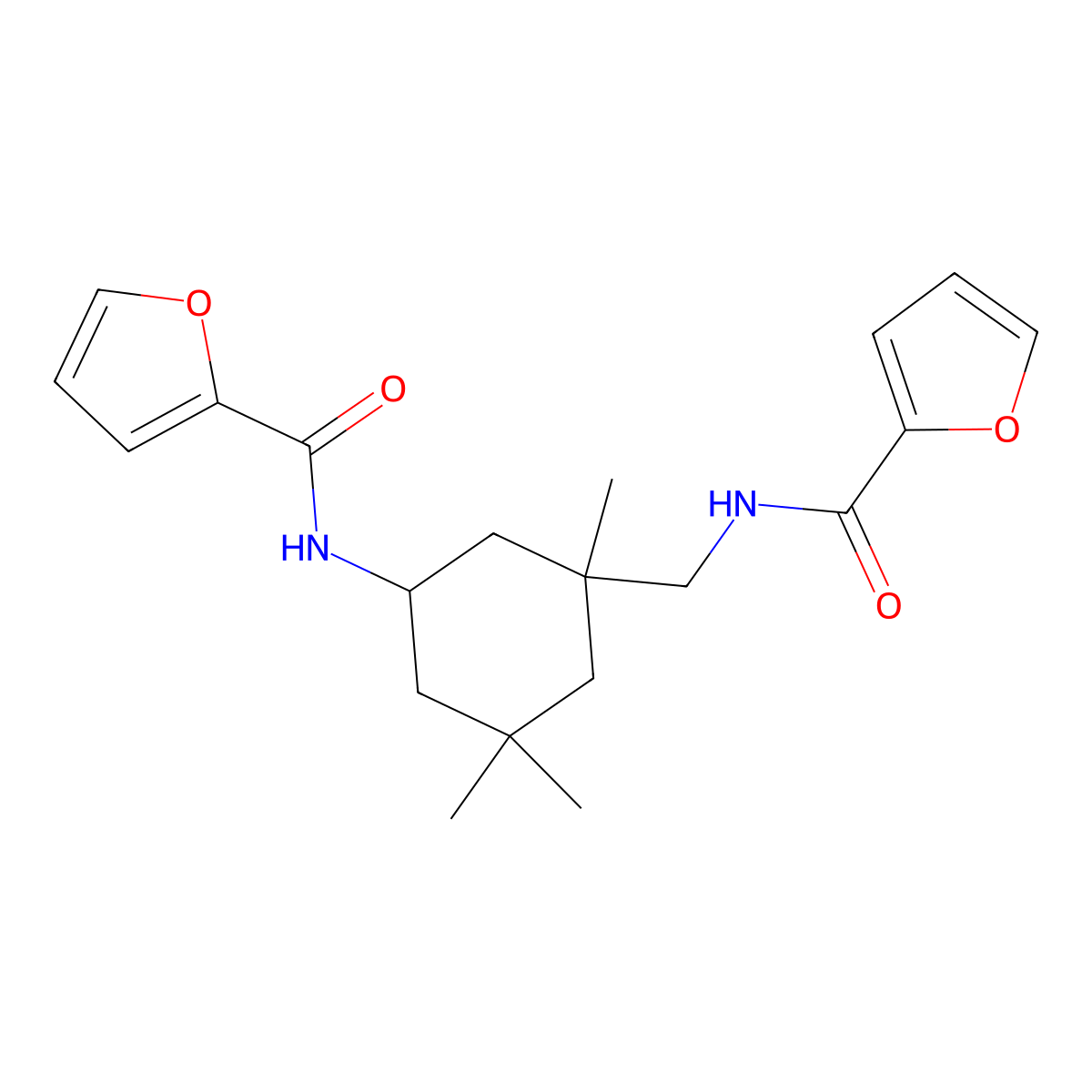 N-(3-{[(furan-2-ylcarbonyl)amino]methyl}-3,5,5-trimethylcyclohexyl)furan-2-carboxamide molecular structure, CAS 5550-16-3