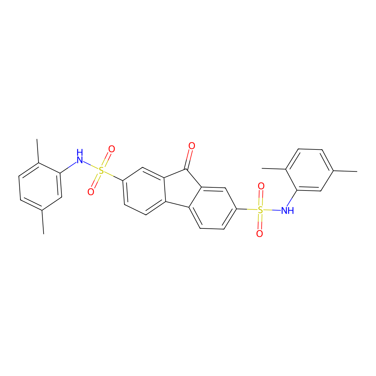 2-N,7-N-bis(2,5-dimethylphenyl)-9-oxofluorene-2,7-disulfonamide molecular structure, CAS 5550-91-4