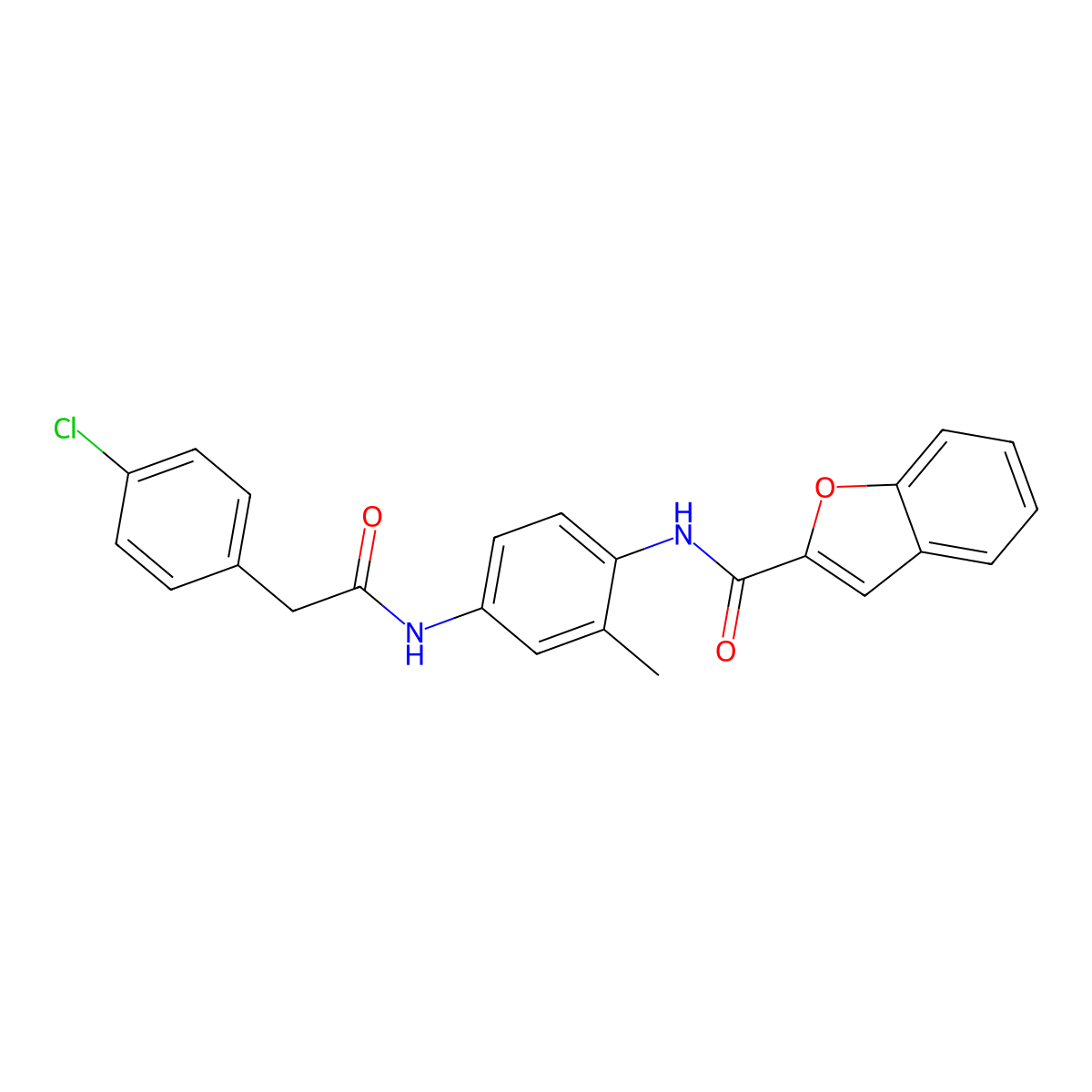 N-(4-{[(4-chlorophenyl)acetyl]amino}-2-methylphenyl)-1-benzofuran-2-carboxamide molecular structure, CAS 5551-46-2