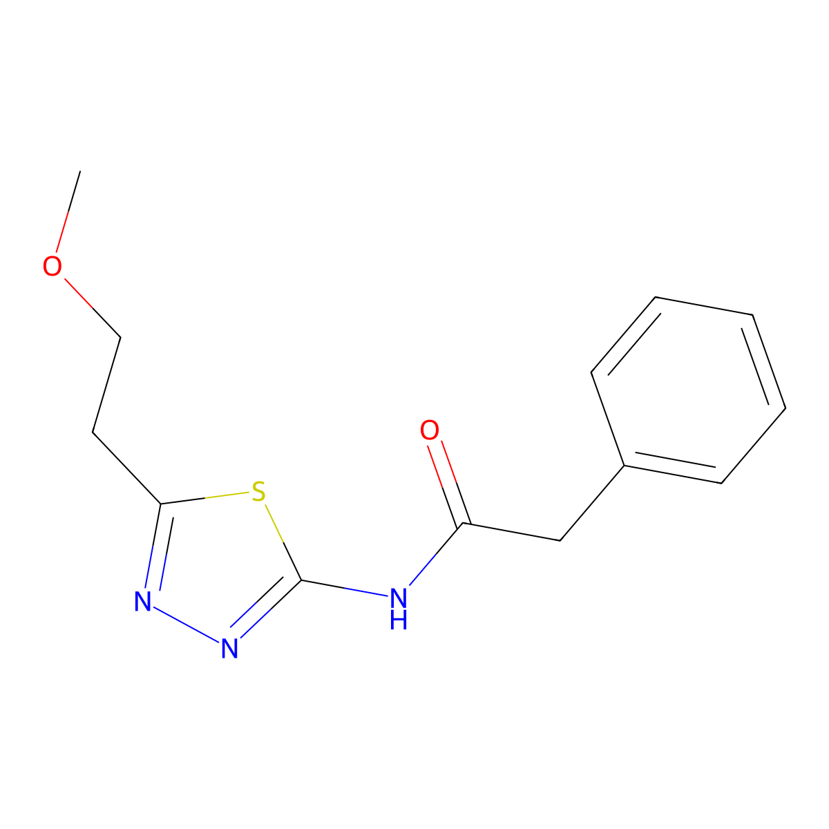 N-[5-(2-methoxyethyl)-1,3,4-thiadiazol-2-yl]-2-phenylacetamide molecular structure, CAS 5551-57-5