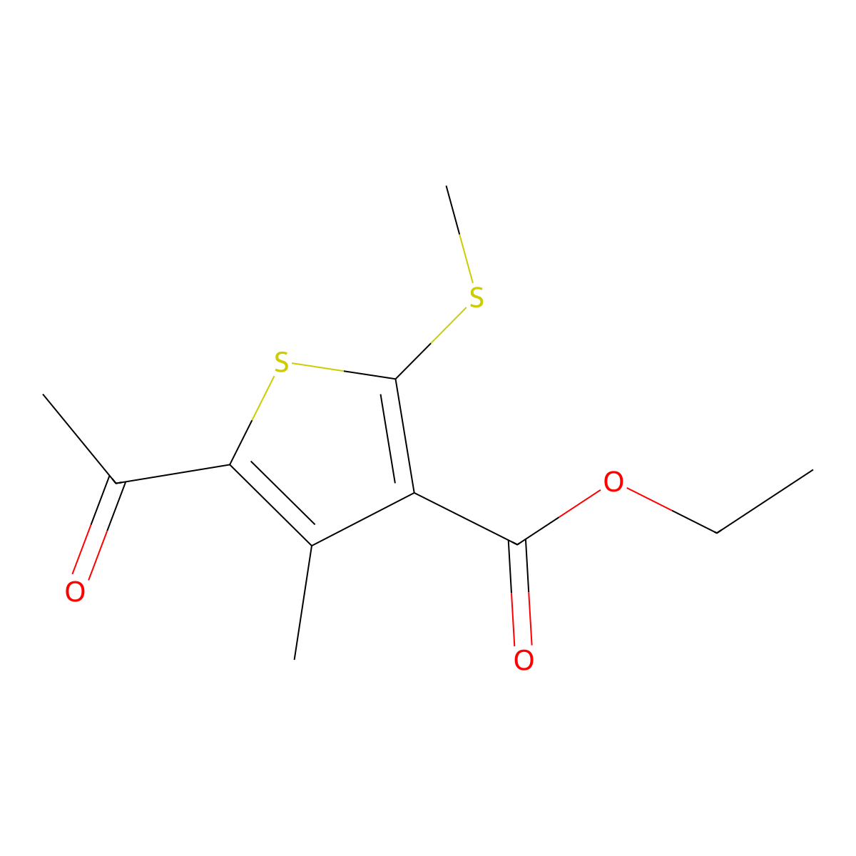 Ethyl 5-acetyl-4-methyl-2-(methylsulfanyl)-3-thiophenecarboxylate molecular structure, CAS 555154-34-2