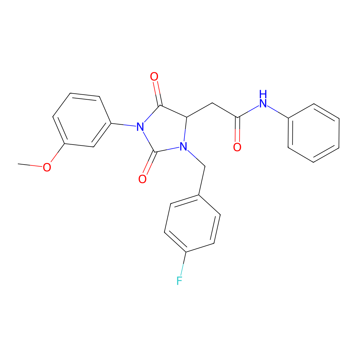 2-[3-(4-fluorobenzyl)-1-(3-methoxyphenyl)-2,5-dioxoimidazolidin-4-yl]-N-phenylacetamide molecular structure, CAS 5552-12-5