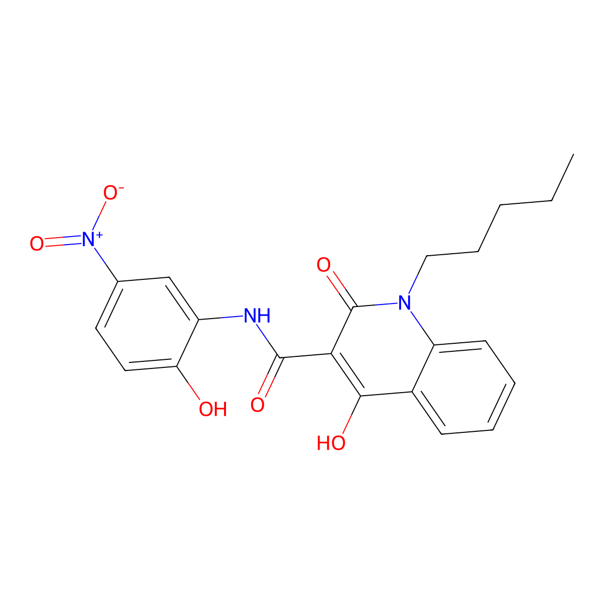 4-hydroxy-N-(2-hydroxy-5-nitrophenyl)-2-oxo-1-pentyl-1,2-dihydroquinoline-3-carboxamide molecular structure, CAS 5552-72-7