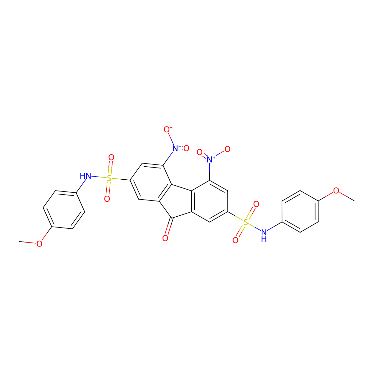 2-N,7-N-bis(4-methoxyphenyl)-4,5-dinitro-9-oxofluorene-2,7-disulfonamide molecular structure, CAS 5552-79-4