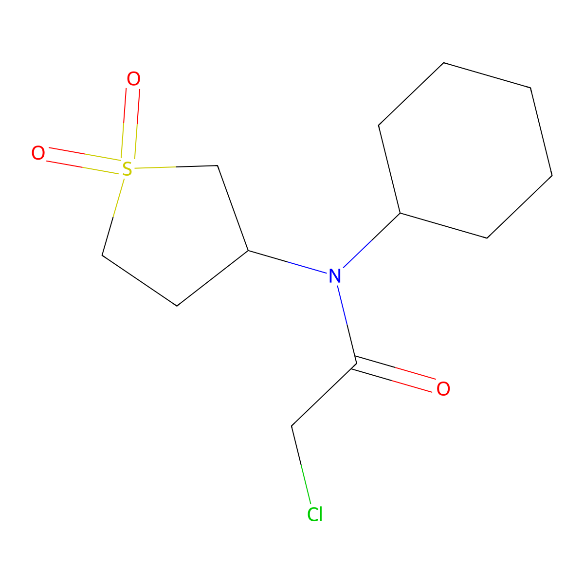 2-chloro-N-cyclohexyl-N-(1,1-dioxothiolan-3-yl)acetamide molecular structure, CAS 5553-25-3