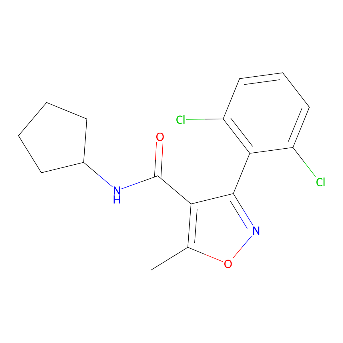 N-cyclopentyl-3-(2,6-dichlorophenyl)-5-methyl-1,2-oxazole-4-carboxamide molecular structure, CAS 5553-33-3