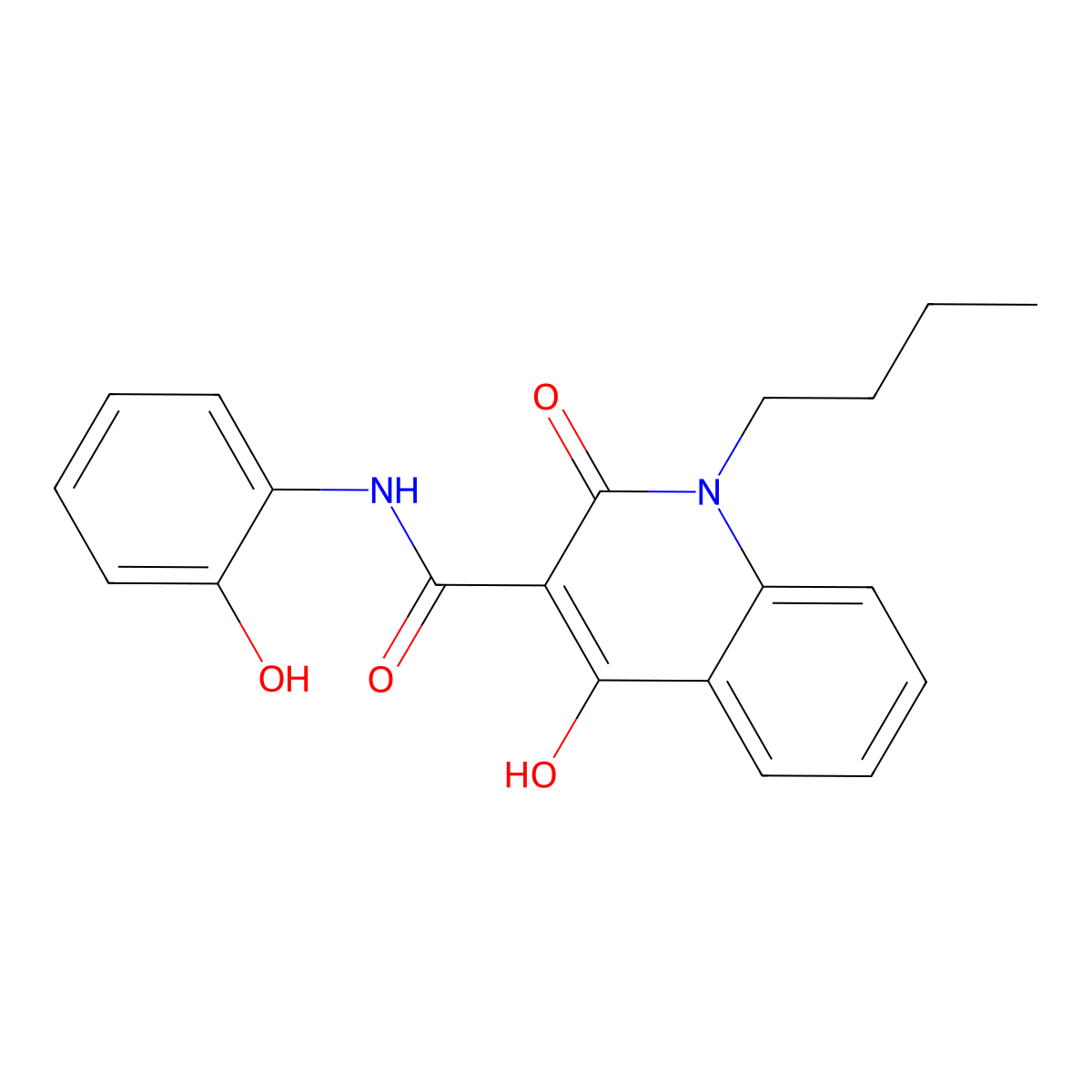 1-butyl-4-hydroxy-N-(2-hydroxyphenyl)-2-oxo-1,2-dihydroquinoline-3-carboxamide molecular structure, CAS 5553-43-5