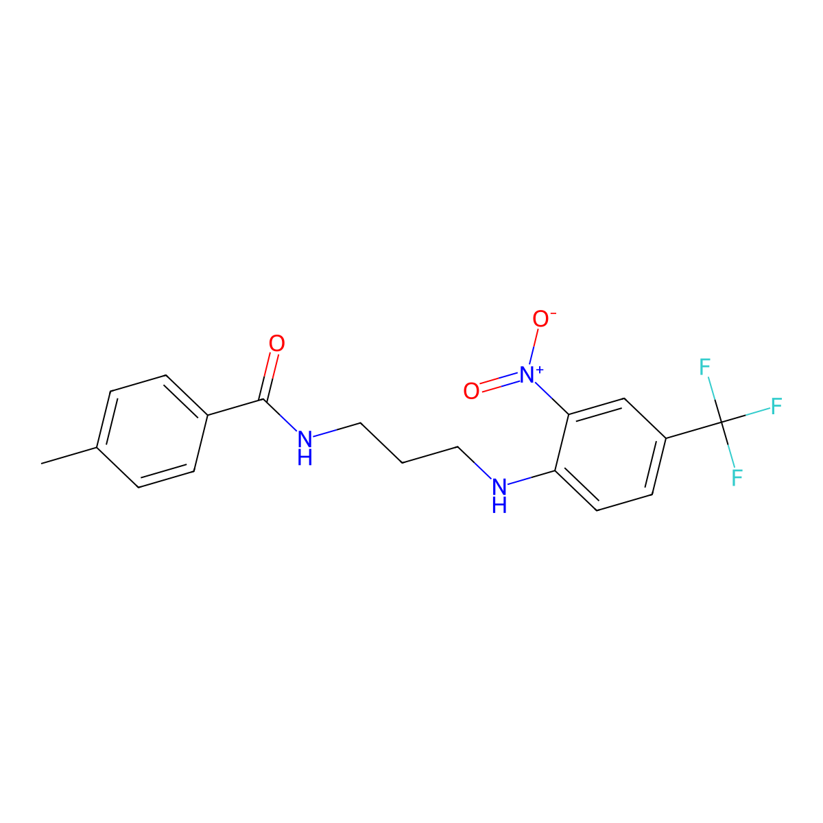 4-Methyl-N-[3-(2-nitro-4-trifluoromethyl-phenylamino)-propyl]-benzamide molecular structure, CAS 5554-52-9