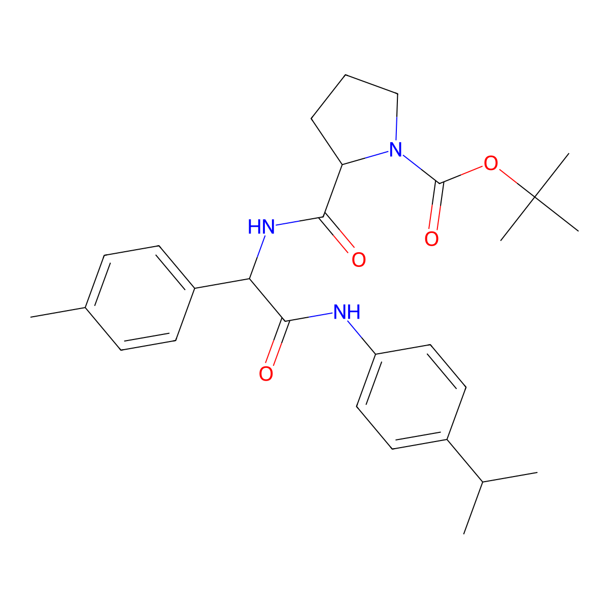 Tert-butyl 2-{[1-(4-methylphenyl)-2-oxo-2-{[4-(propan-2-yl)phenyl]amino}ethyl]carbamoyl}pyrrolidine-1-carboxylate molecular structure, CAS 5555-05-5