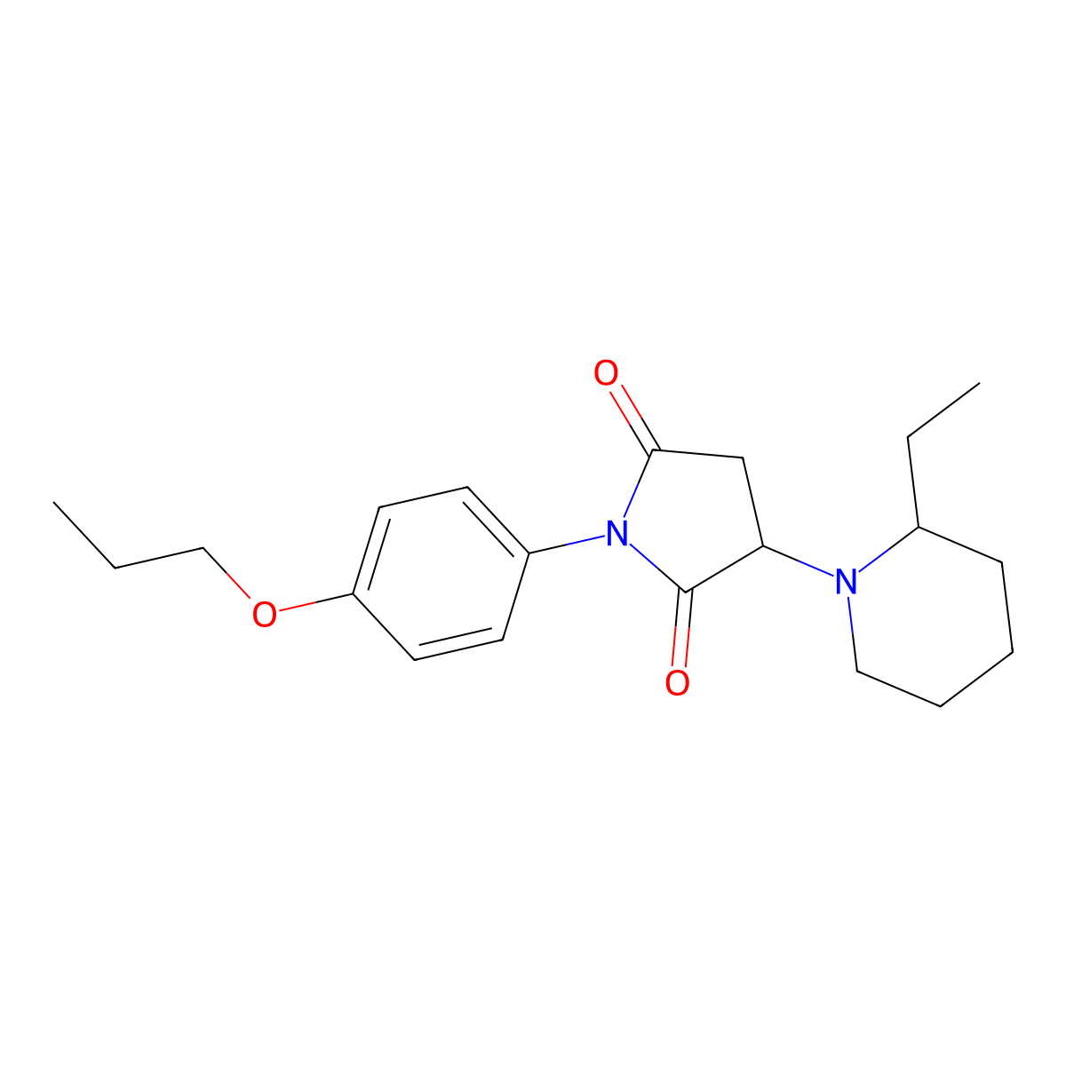 3-(2-Ethylpiperidin-1-yl)-1-(4-propoxyphenyl)pyrrolidine-2,5-dione molecular structure, CAS 5555-68-0