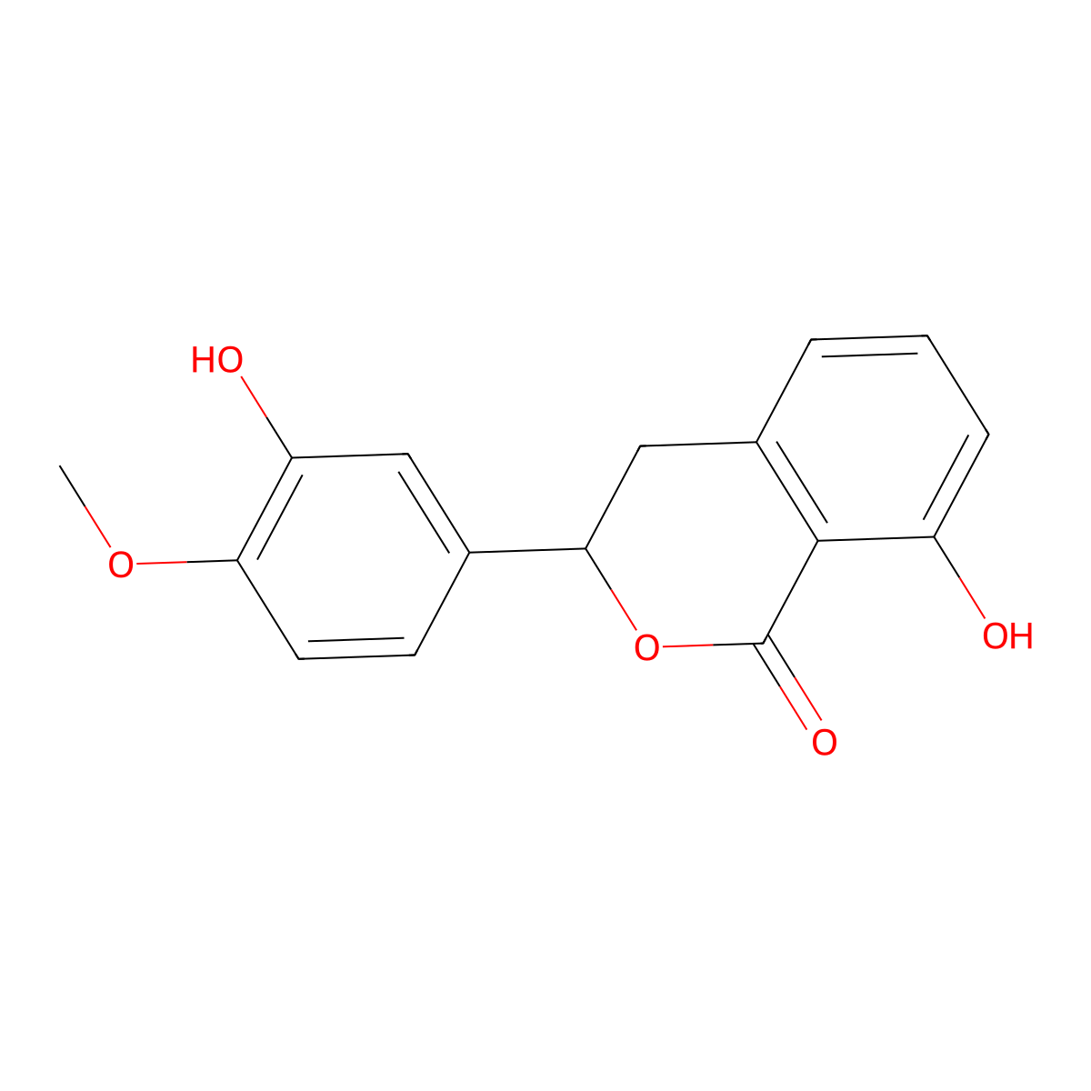 3,4-dihydro-8-hydroxy-3-(3-hydroxy-4-methoxyphenyl) 1H-2-benzopyran-1-one molecular structure, CAS 55555-33-4
