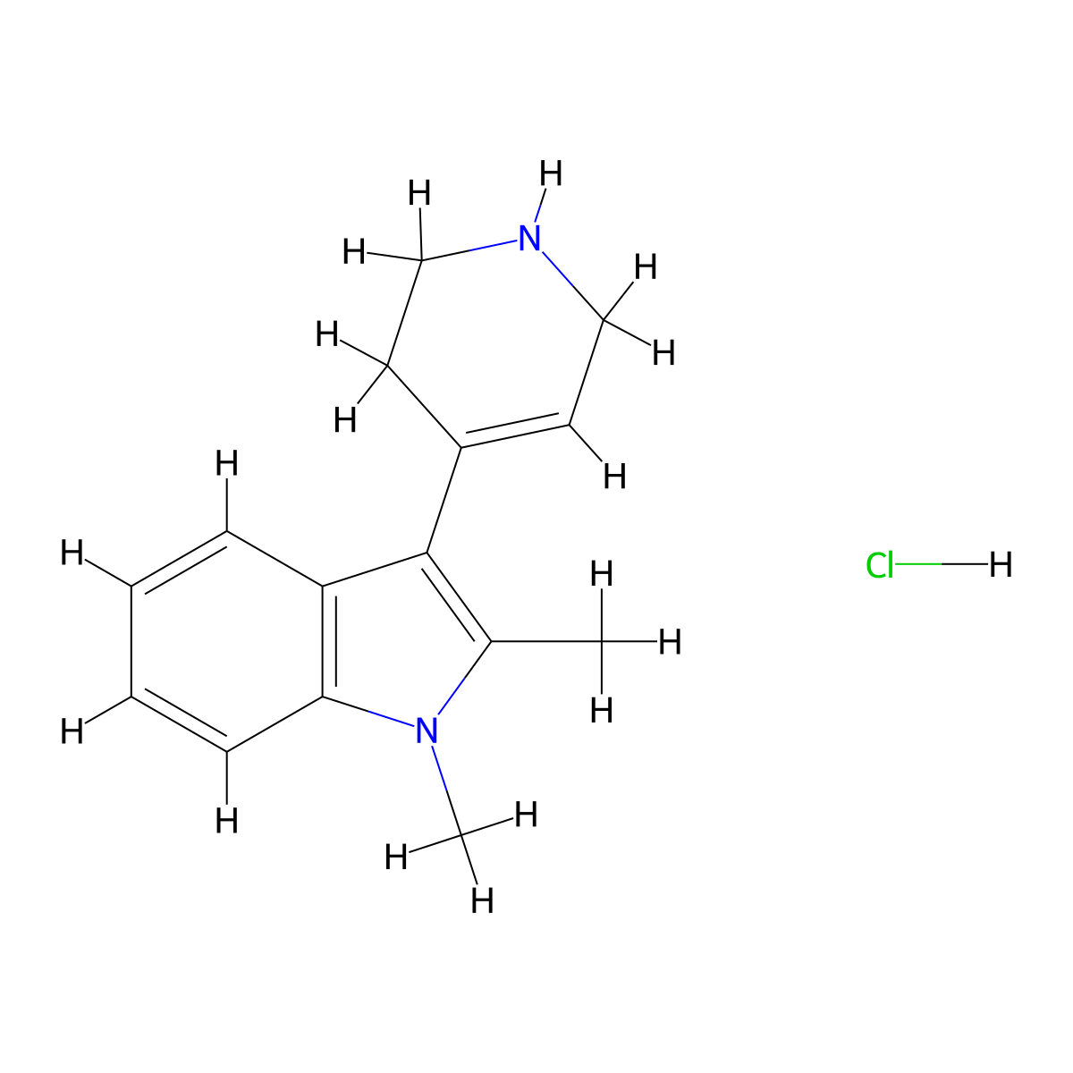 1,2-dimethyl-3-(1,2,3,6-tetrahydropyridin-4-yl)-1H-indole hydrochloride molecular structure, CAS 55556-33-7