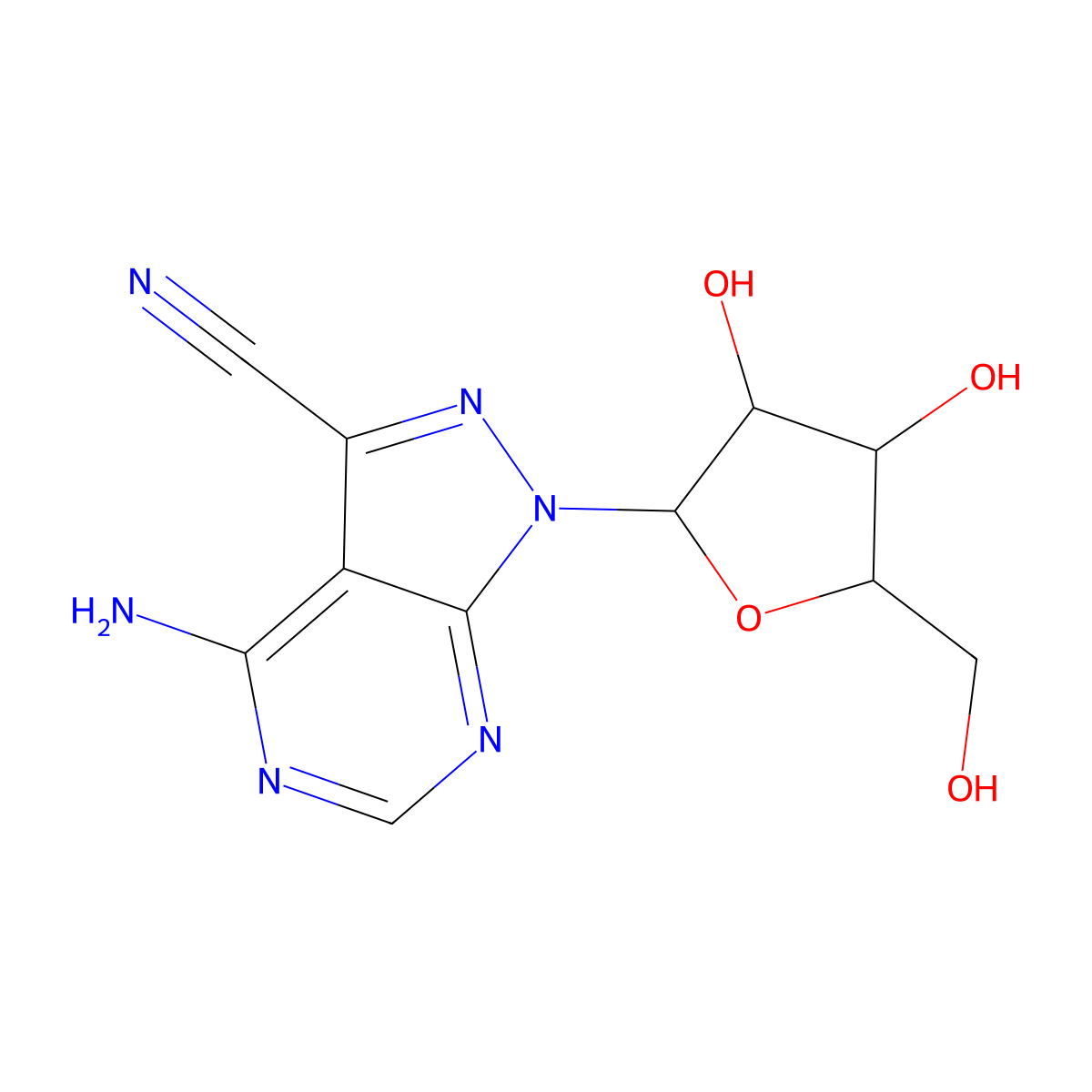 4-Amino-1-pentofuranosyl-1h-pyrazolo[3,4-d]pyrimidine-3-carbonitrile molecular structure, CAS 55559-55-2