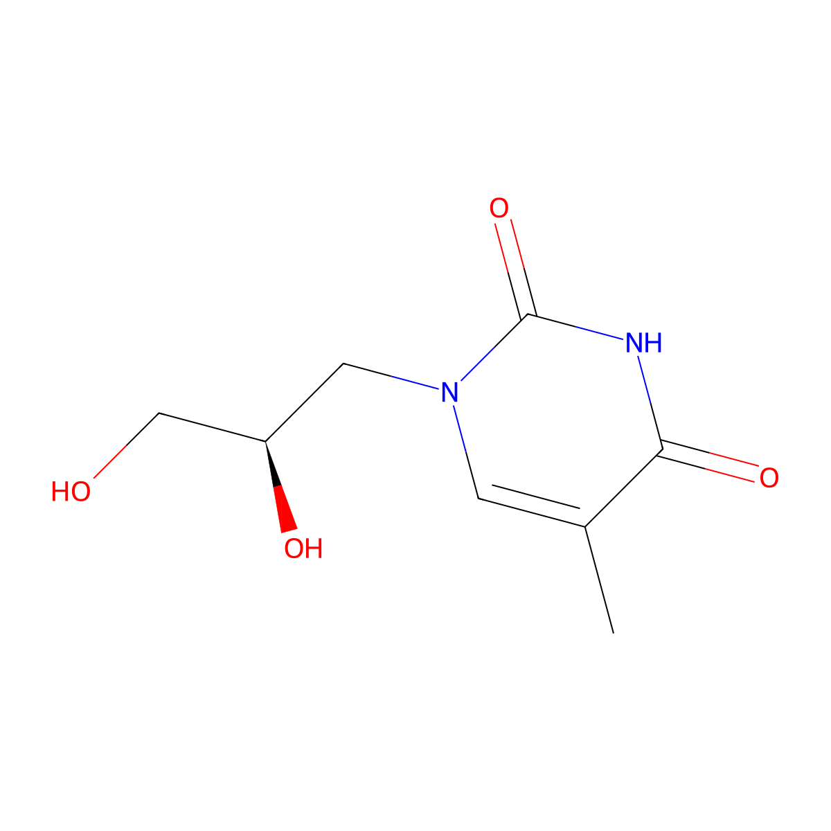 (R)-1-(2,3-Dihydroxypropyl)-5-methylpyrimidine-2,4(1H,3H)-dione molecular structure, CAS 55559-71-2